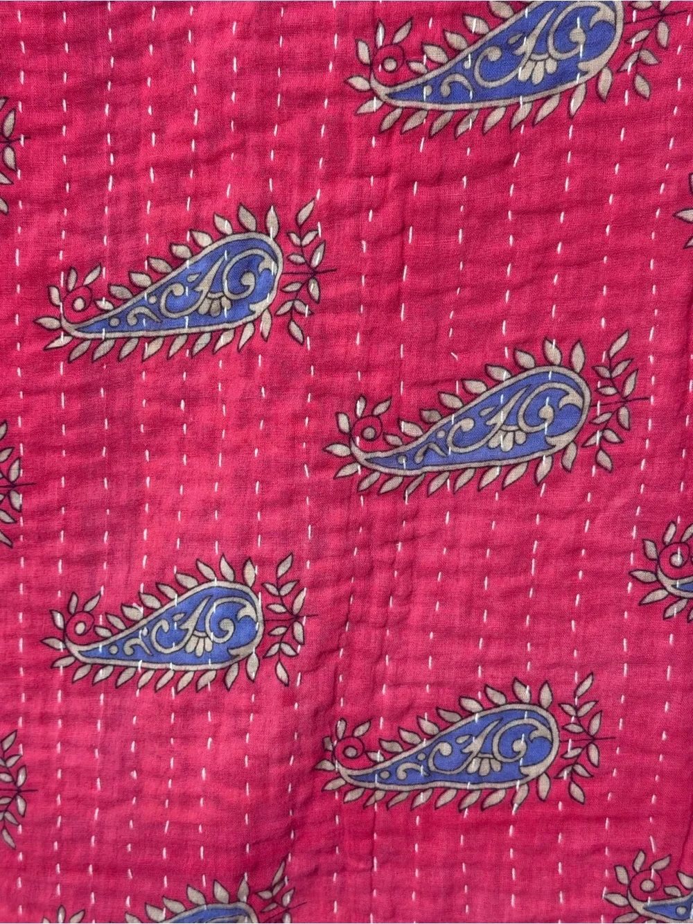 Vintage Handmade Printed Kantha Quilt India Sari Throw Blanket Twin 52x80